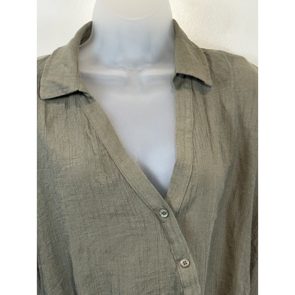 FATE Olive Green‎ Twist Button Down Shirt Women's S Long Sleeve Crop Texture - Picture 6 of 11
